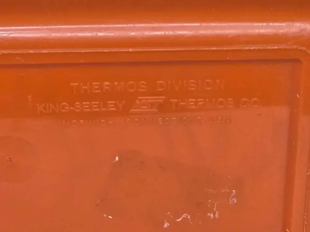 Vintage 1965 Peanuts 'Lunchtime with Snoopy' Orange Plastic Lunch Box w/ Thermos